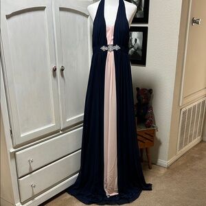 Fiesta Fashion Halter Maxi Dress in Navy and Pink
